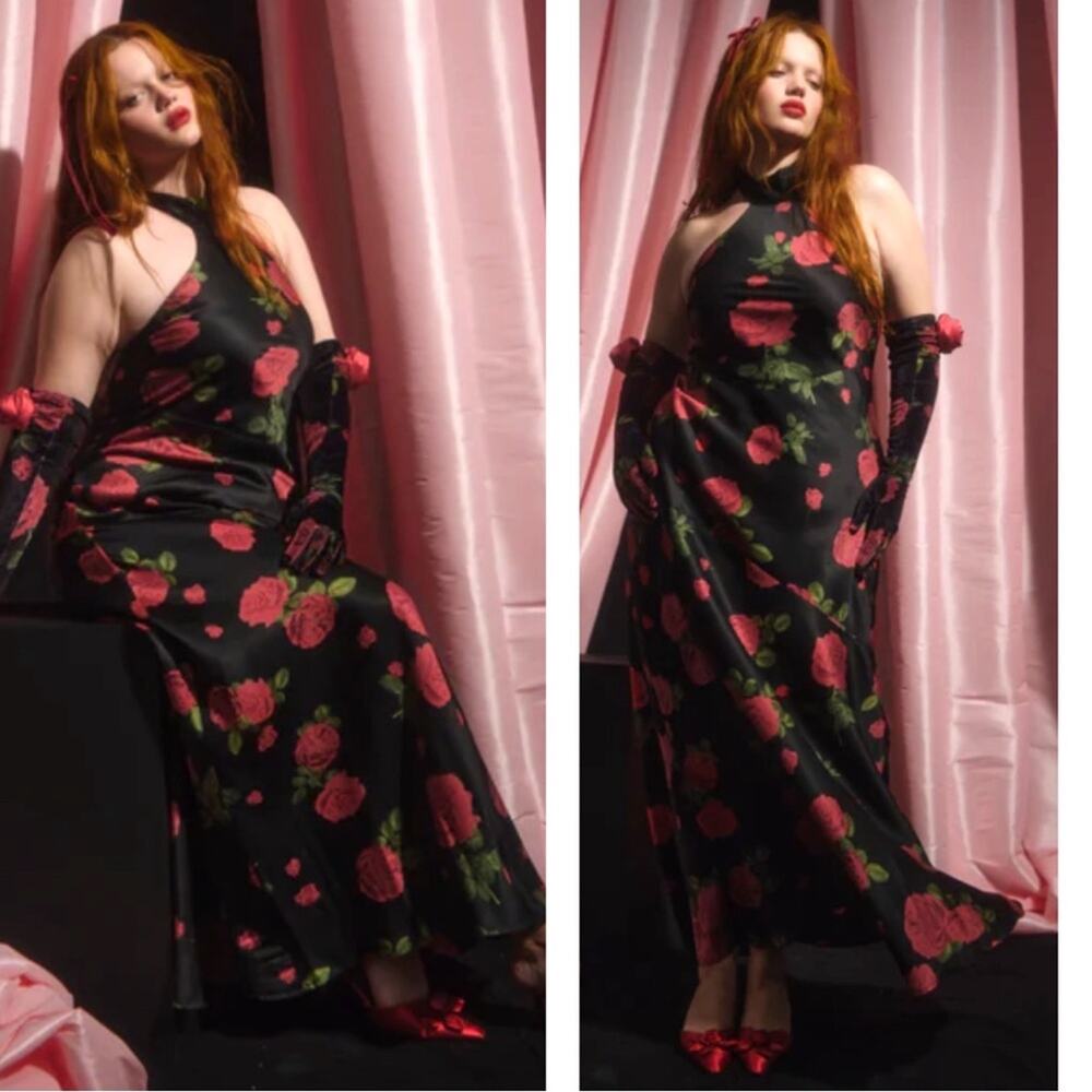 For Love And Lemons Black and Red Floral Maxi Dress